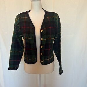 Vintage Coquette Office Siren ‎ Liz Sport Claiborne Plaid Cardigan - Sz S